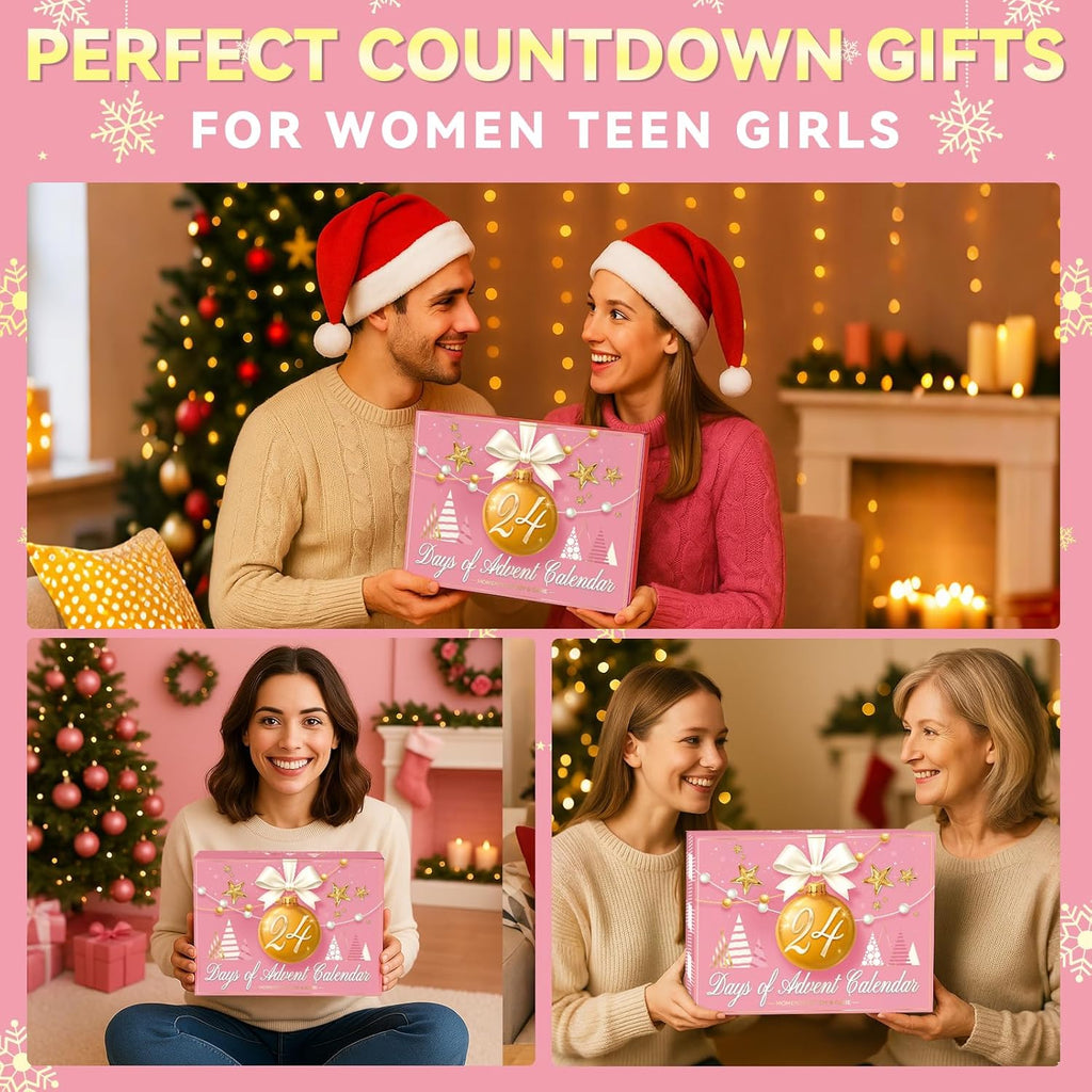 Pink Advent Calendar 2025 for Teen Girls, 24 Day Women Countdown Calendar with Pink Christmas Tumbler Self Care Christmas Suprise Gift for Mom Wife Sister