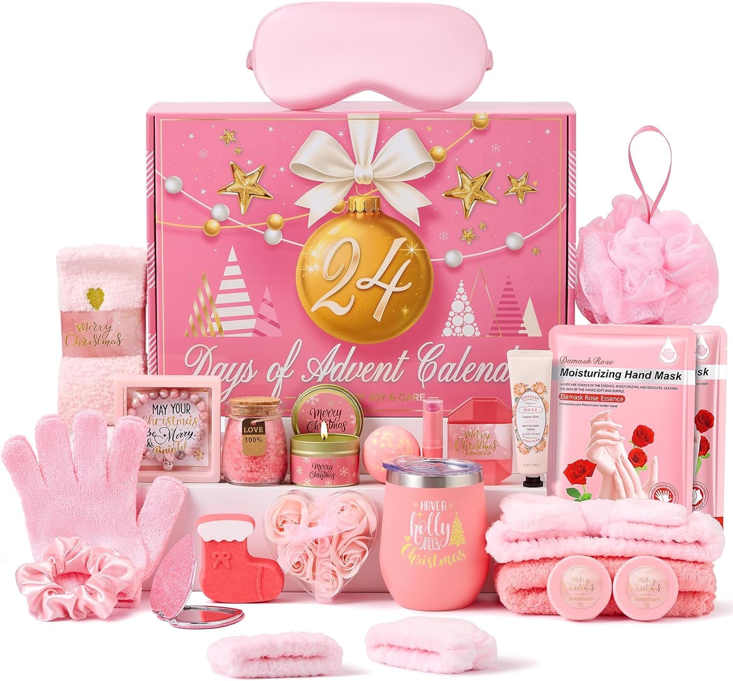 Pink Advent Calendar 2025 for Teen Girls, 24 Day Women Countdown Calendar with Pink Christmas Tumbler Self Care Christmas Suprise Gift for Mom Wife Sister